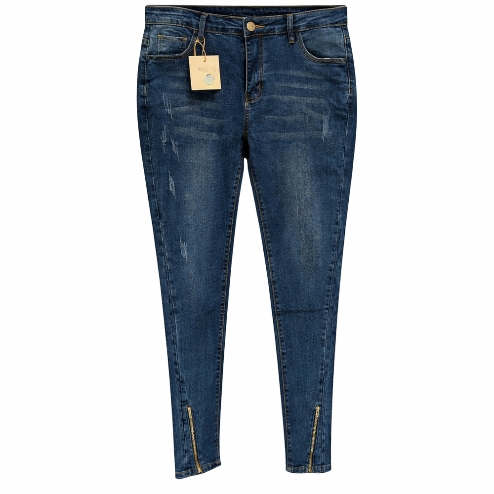 Distressed Skinny Jeans with Ankle Button Detail - Size 29
